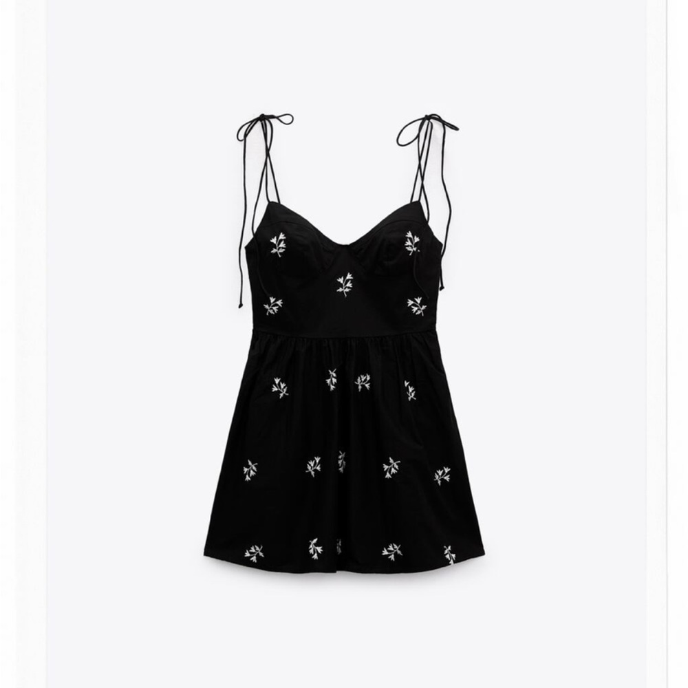 Zara poplin floral embroidered mini dress size small new with tags